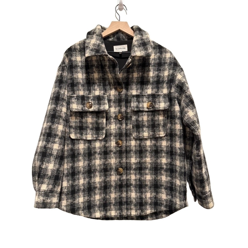 Heartloom size M Black Beige White Gold Plaid Button Front Collared Jacket Coat